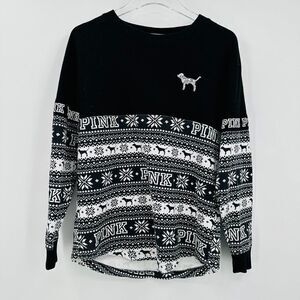VS PINK Size XS Black & White Sequin Embellished Winter Pullover Sweatshirt